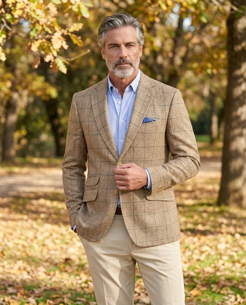 Sommersakko "London SO" aus Seide in sand multicolor check