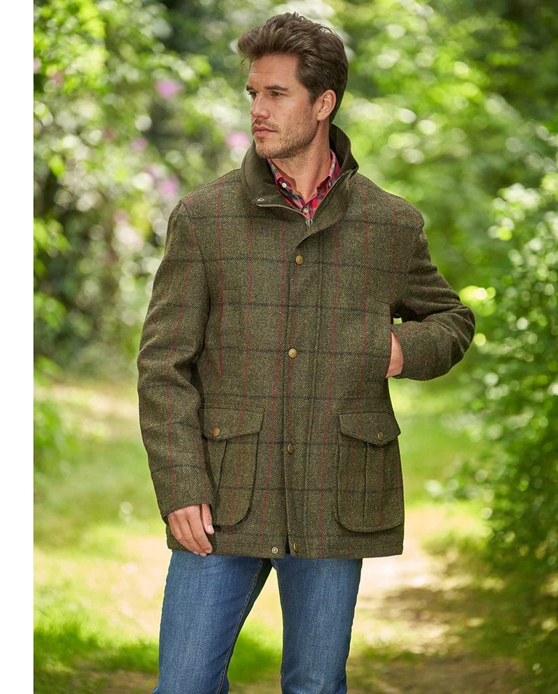 Herren Fieldjacket "Bristol" aus Harris Tweed in green overcheck