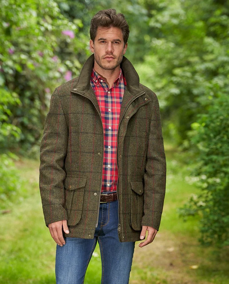 Herren Fieldjacket "Bristol" aus Harris Tweed in green overcheck