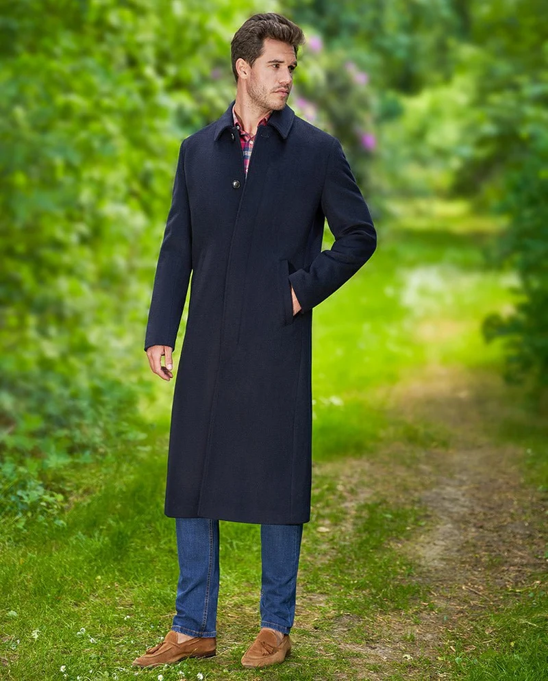 Langer Herrenmantel "Delchester" aus Woll-Kaschmir in Navy