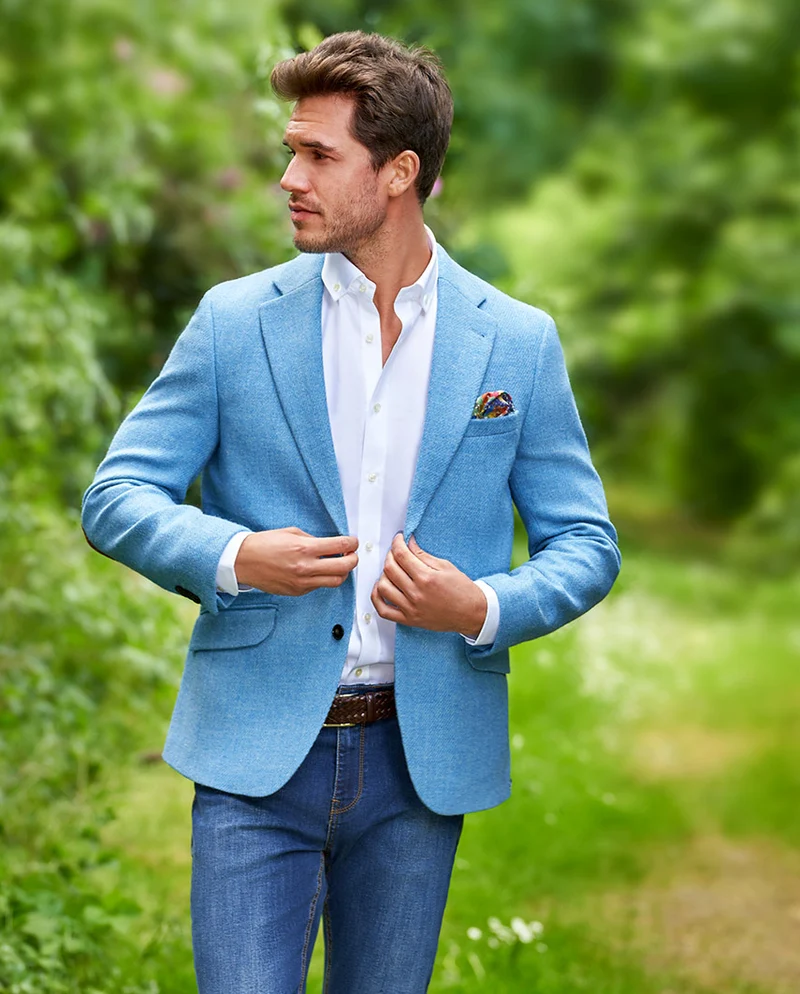 Harris Tweed Sakko "London" in light blue twill