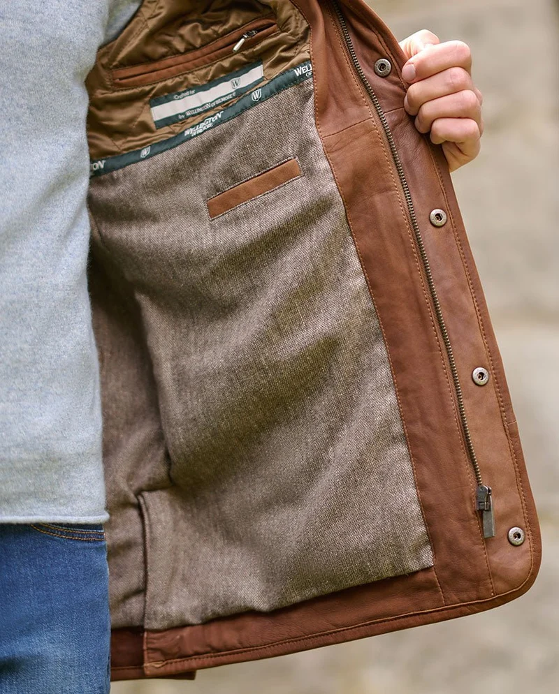 Gesteppte Herren Lederjacke "Ben" aus Lammnubuk in tan