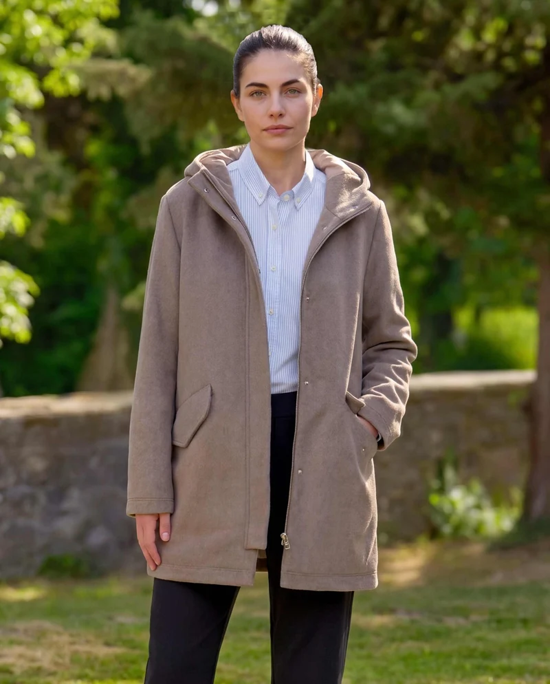 Damen-Parka "Liz Parka" aus Woll-Kaschmir-Mix in Taupe