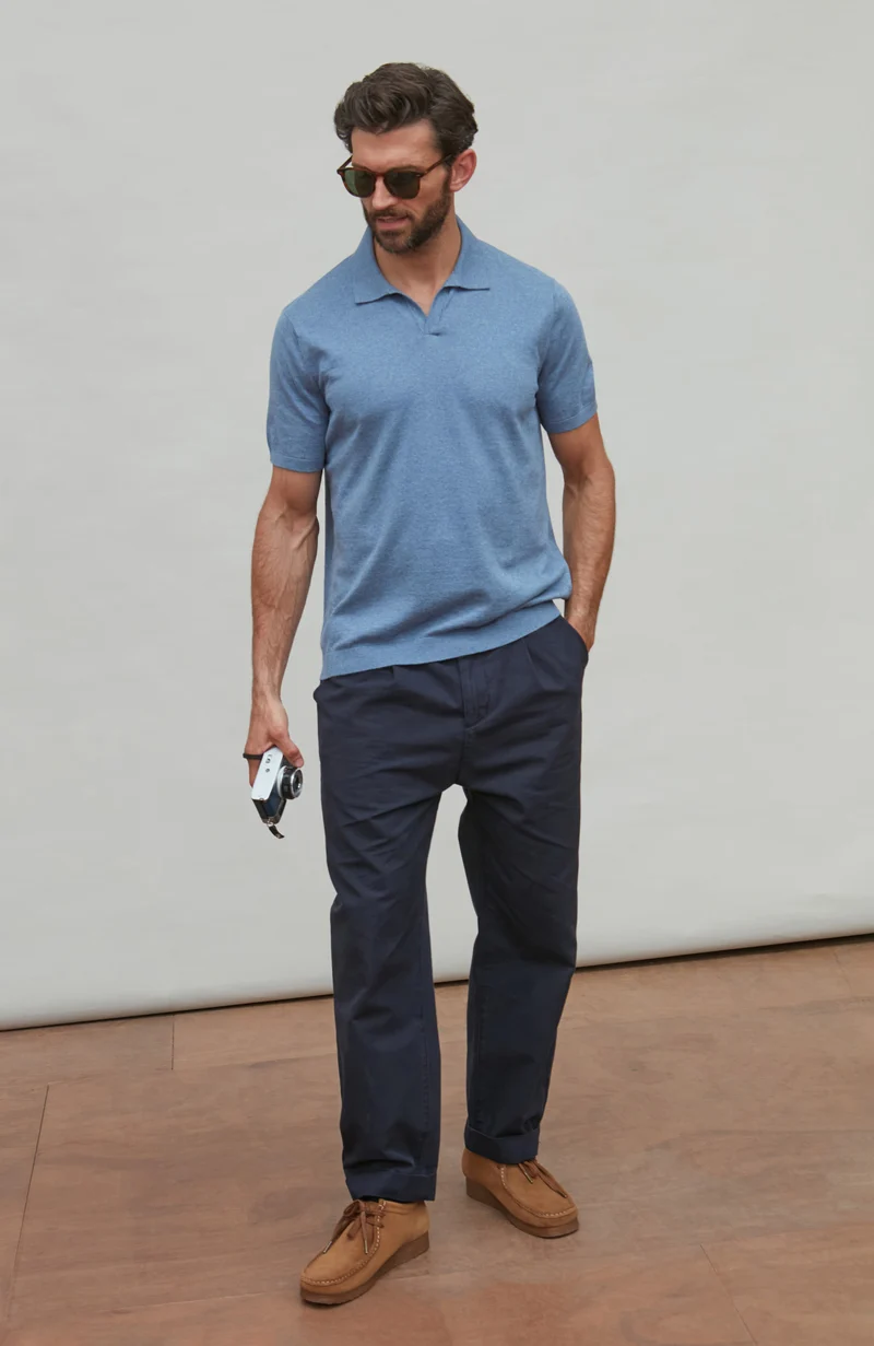 Herren-Poloshirt aus 100 % ultrafeiner Baumwolle ohne Knöpfe