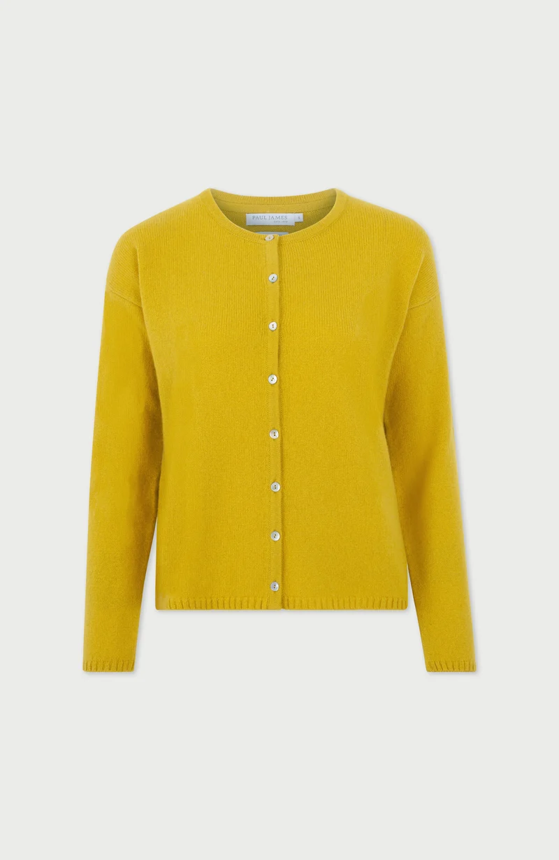 Mittelschwerer Damen-Cardigan mit Rundhalsausschnitt aus 100 % Lammwolle