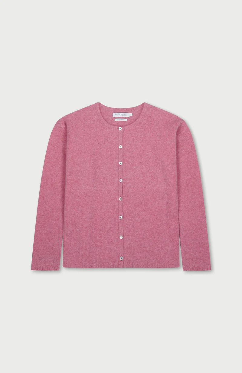 Mittelschwerer Damen-Cardigan mit Rundhalsausschnitt aus 100 % Lammwolle