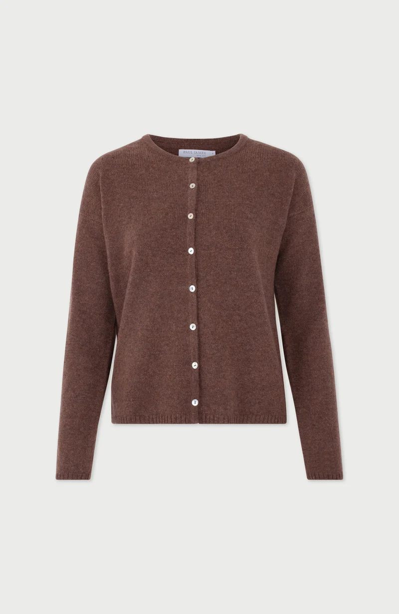 Mittelschwerer Damen-Cardigan mit Rundhalsausschnitt aus 100 % Lammwolle