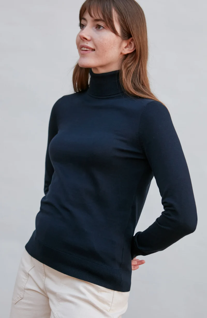 Damen-Rollkragenpullover aus ultrafeiner Baumwolle mit langen Ärmeln