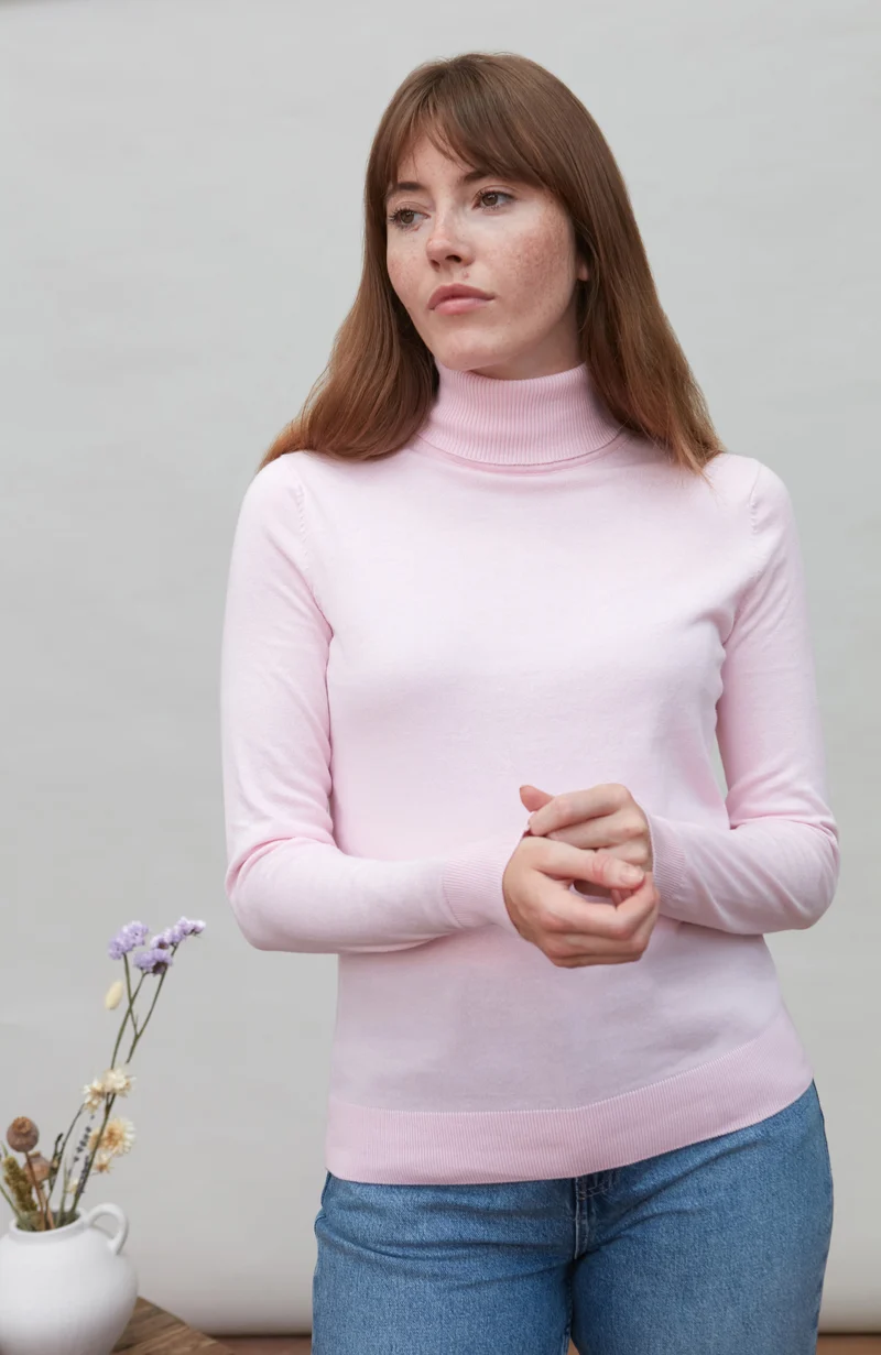 Damen-Rollkragenpullover aus ultrafeiner Baumwolle mit langen Ärmeln