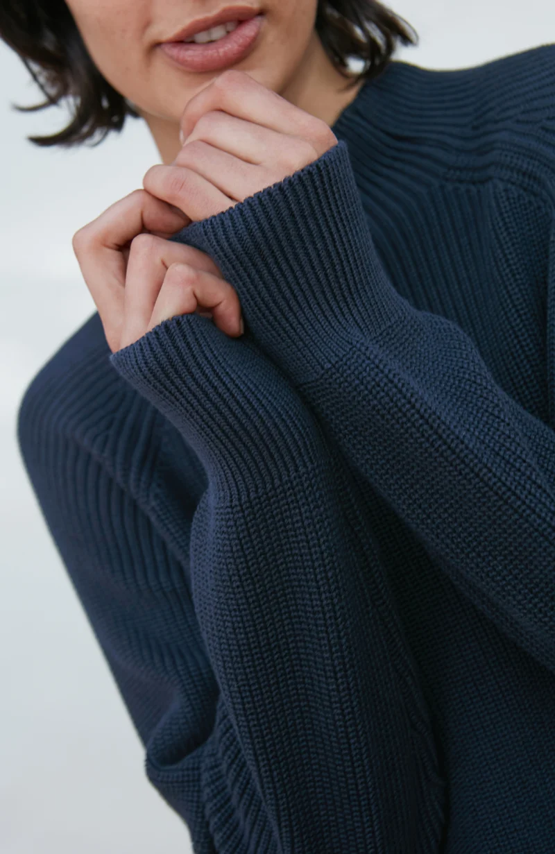 Hochgeschlossener Raglanpullover aus reiner Baumwolle für Damen