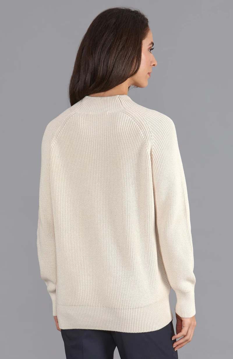 Hochgeschlossener Raglanpullover aus reiner Baumwolle für Damen