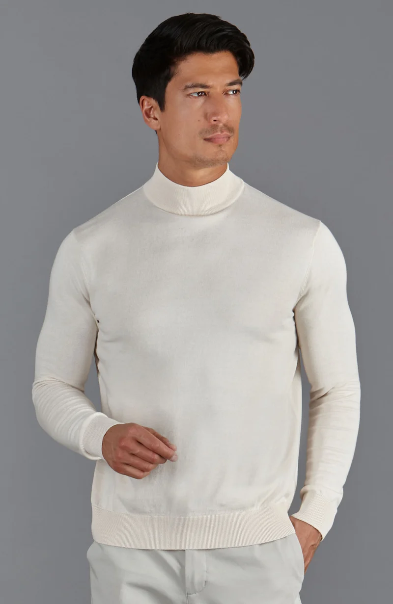 Herrenpullover aus 100 % ultrafeiner Baumwolle mit Stehkragen