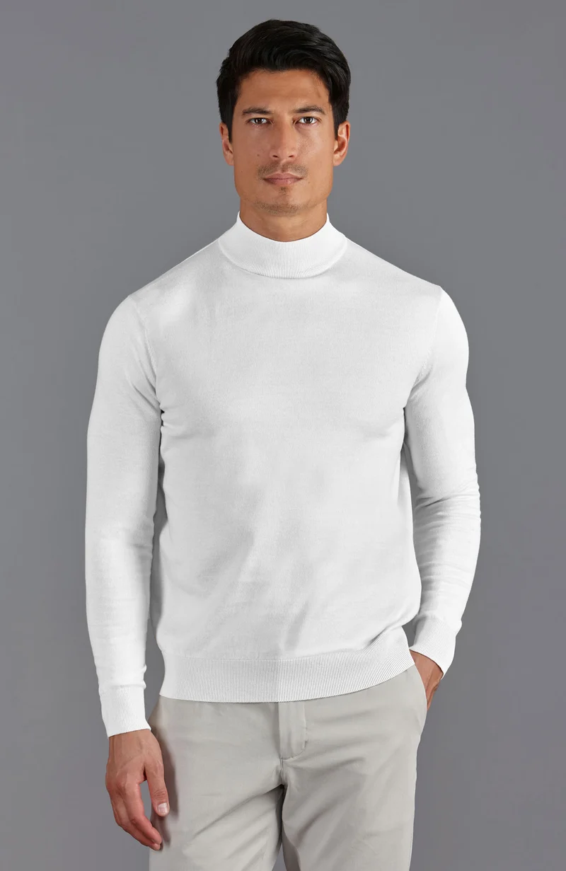 Herrenpullover aus 100 % ultrafeiner Baumwolle mit Stehkragen