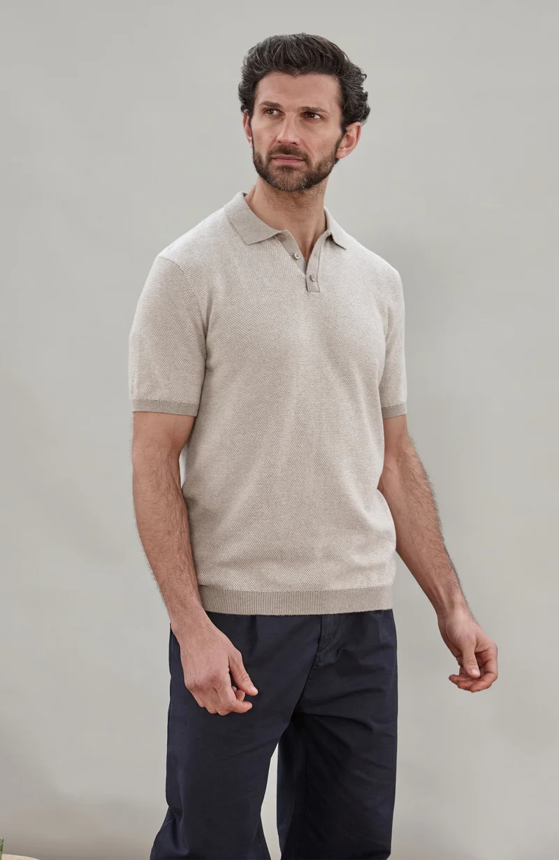 Mens Lightweight Cotton Textured Polo Shirt