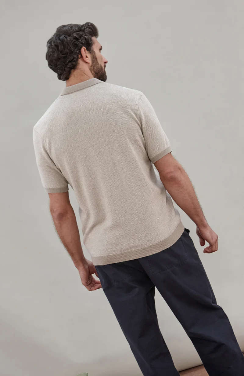 Mens Lightweight Cotton Textured Polo Shirt