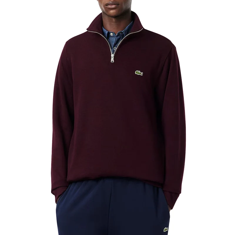 Lacoste Zippered Stand Up Collar Cotton Sweatshirt