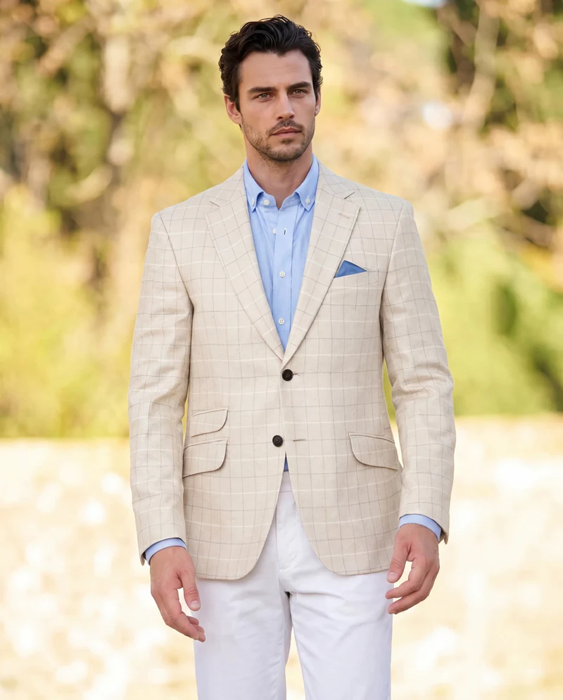 Sommersakko "London SO" aus Seide in light cream check