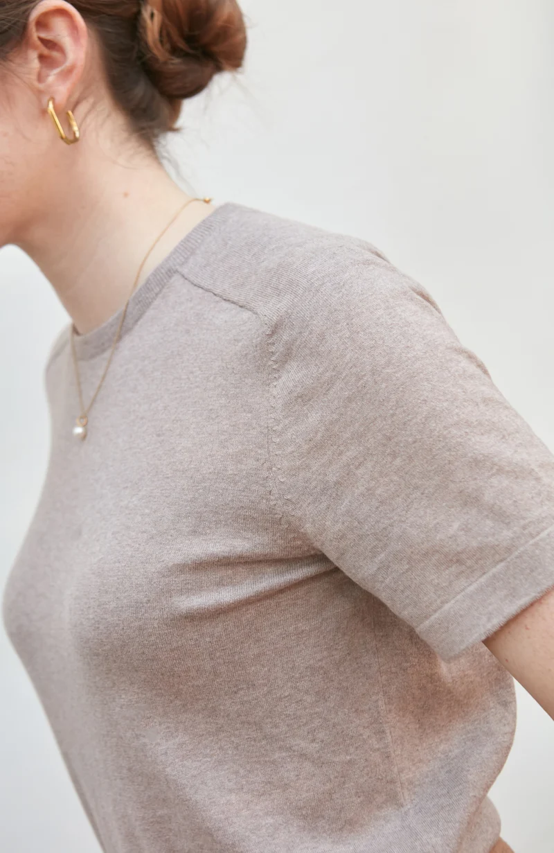 Womens Ultra Fine Cotton Saddle Shoulder Knitted T-Shirt