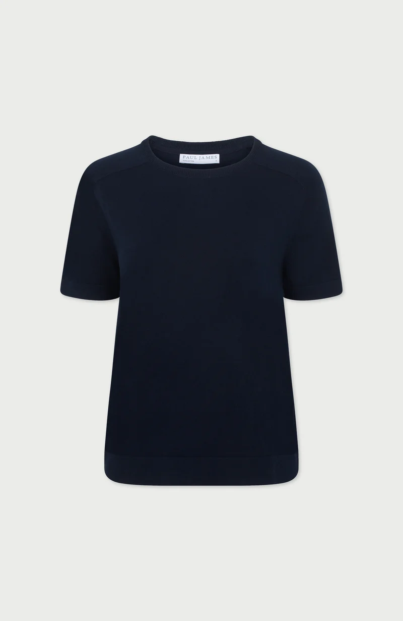 Womens Ultra Fine Cotton Saddle Shoulder Knitted T-Shirt