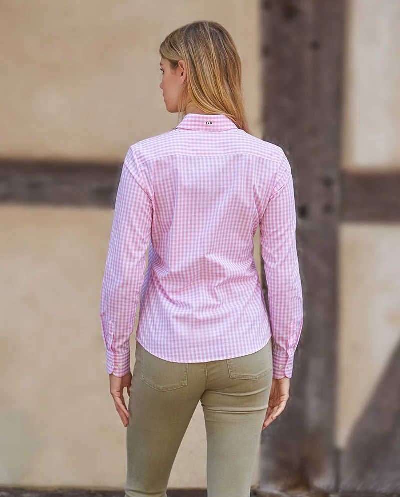 Button-Down-Damenbluse "Stella" im pinken Vichy-Karo