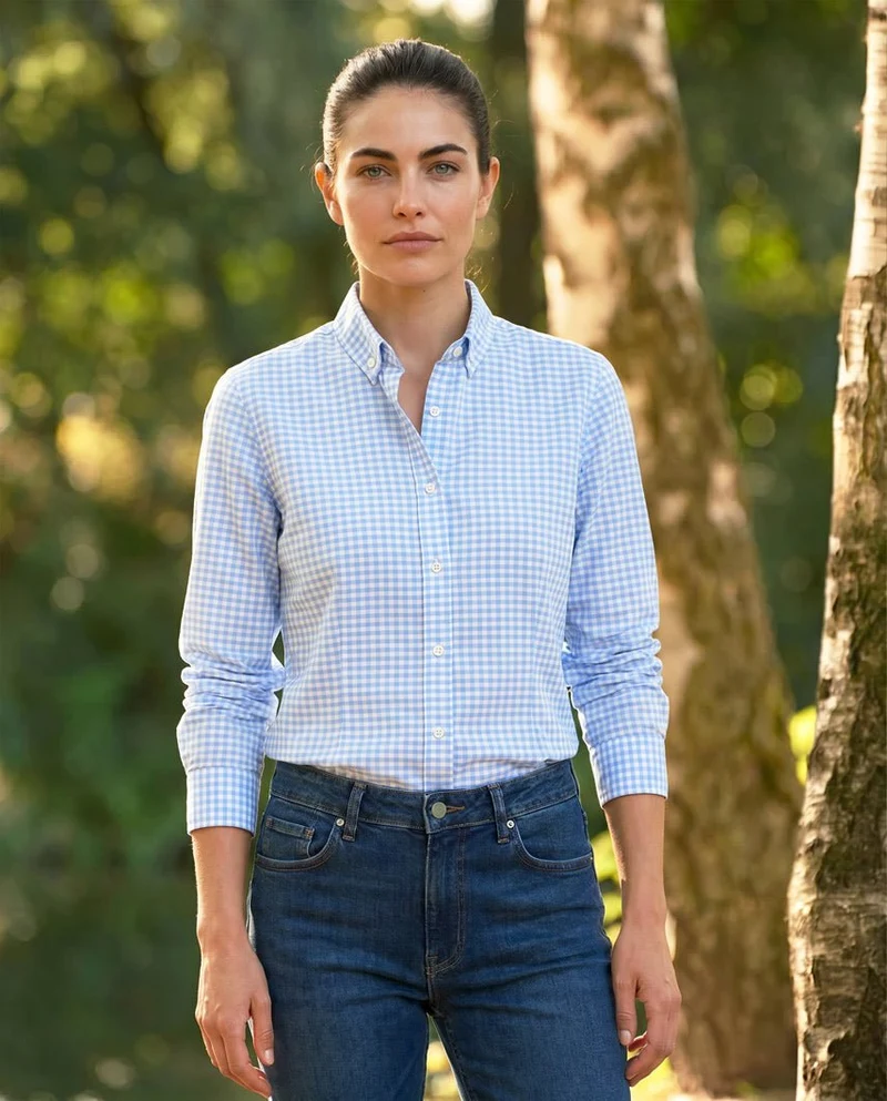 Button-Down Damenbluse "Stella" in blue vichy