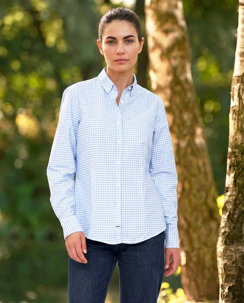 Button-Down Damenbluse "Stella" in blue vichy