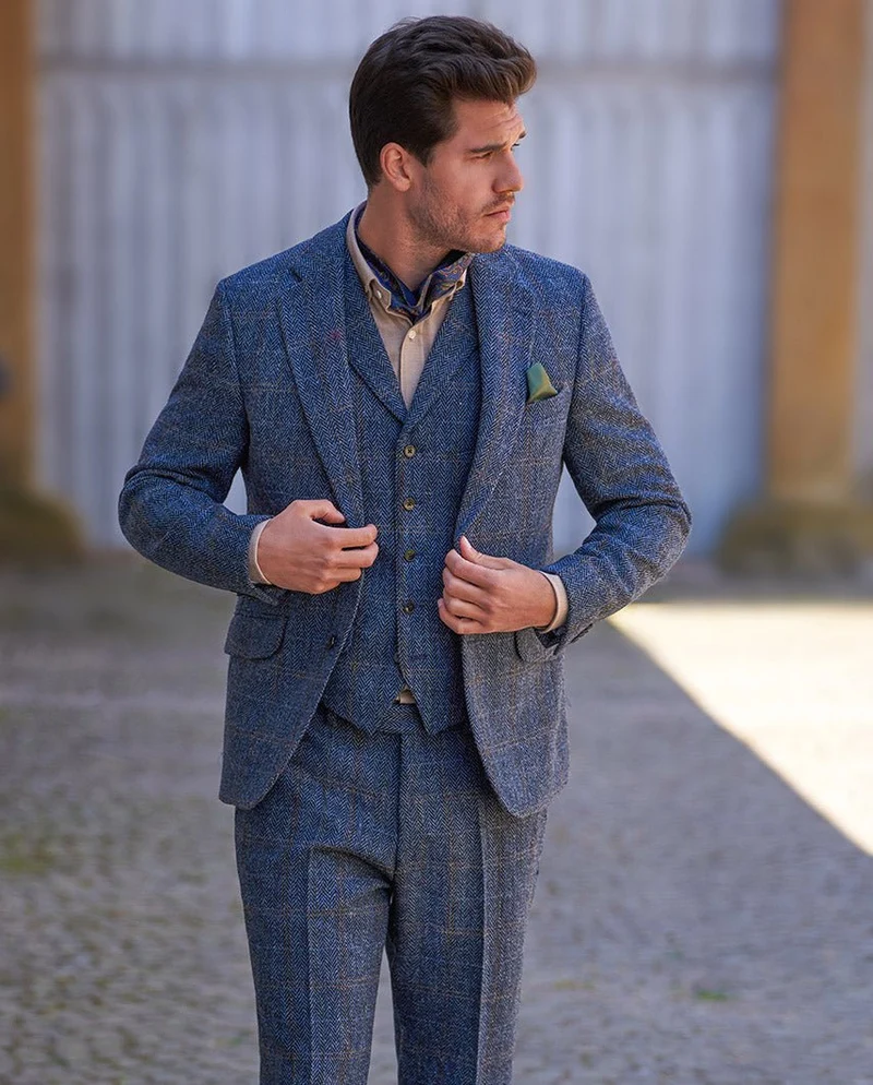 Harris Tweed Sakko "London" in grey-blue herringbone