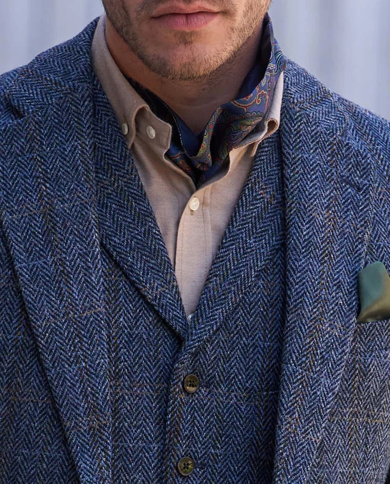 Harris Tweed Sakko "London" in grey-blue herringbone