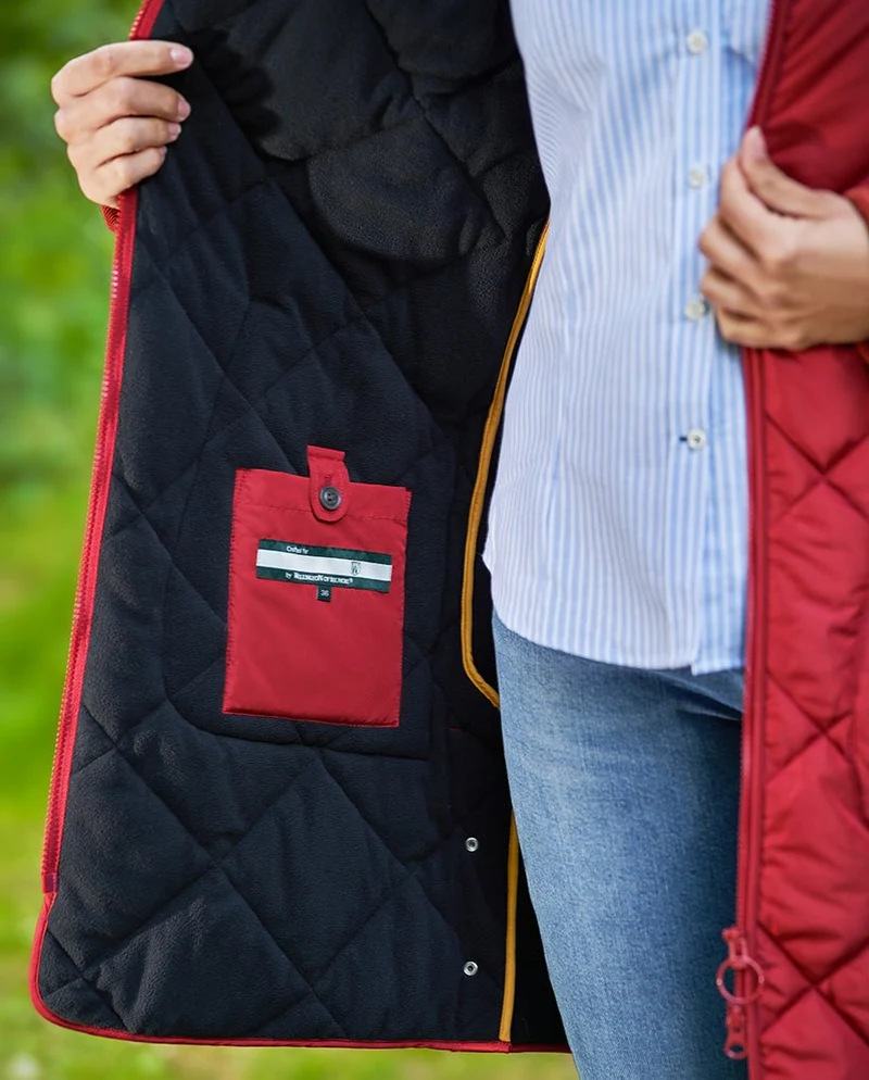 Damen Steppmantel "Perth Polar" mit Polar Fleece & Tweed Applikationen in red Dahlia