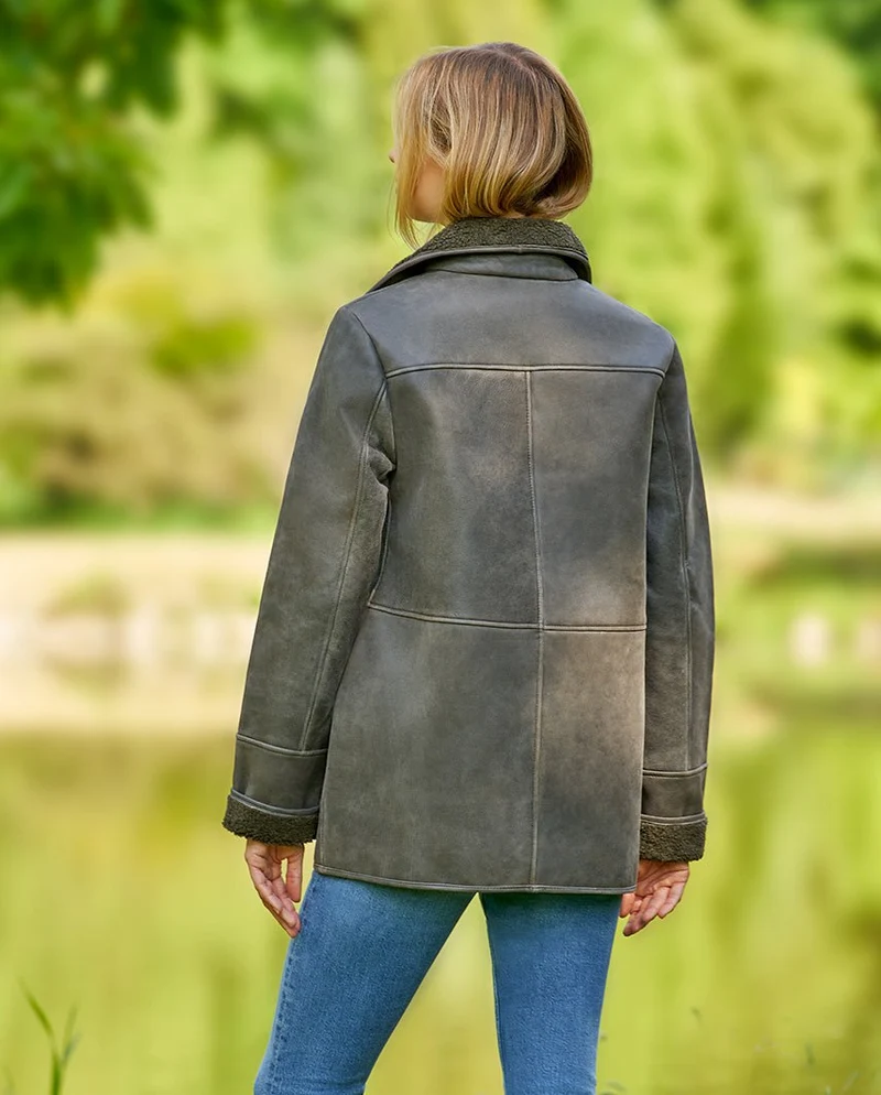 Damen Lederjacke "Mira" in grey aus echtem Lammnappa