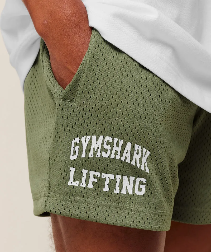 Gymshark Lifting Mesh 5" Shorts - Grounded Green