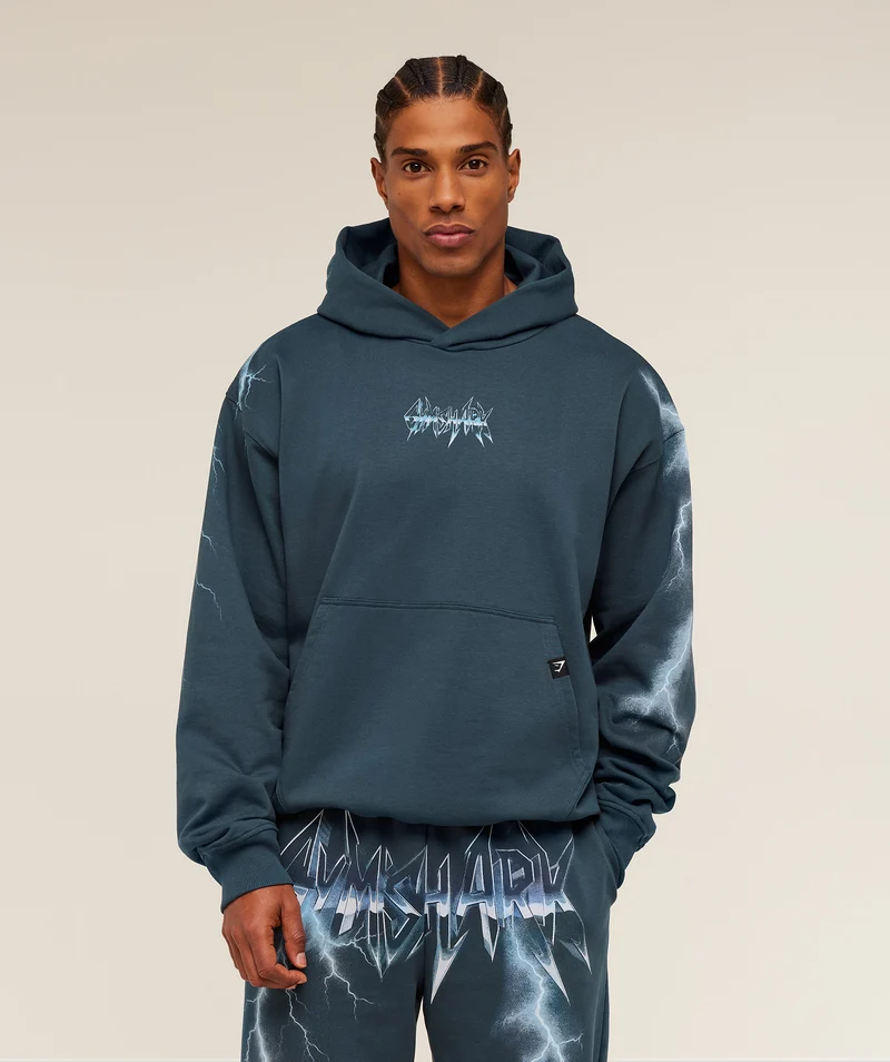 Gymshark Eagle Band Style Graphic Hoodie - Stealth Blue