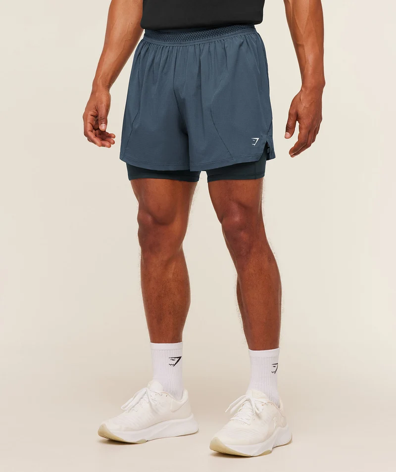 Gymshark Running 4" 2-in-1 Shorts - Stealth Blue/Deep Petrol Blue