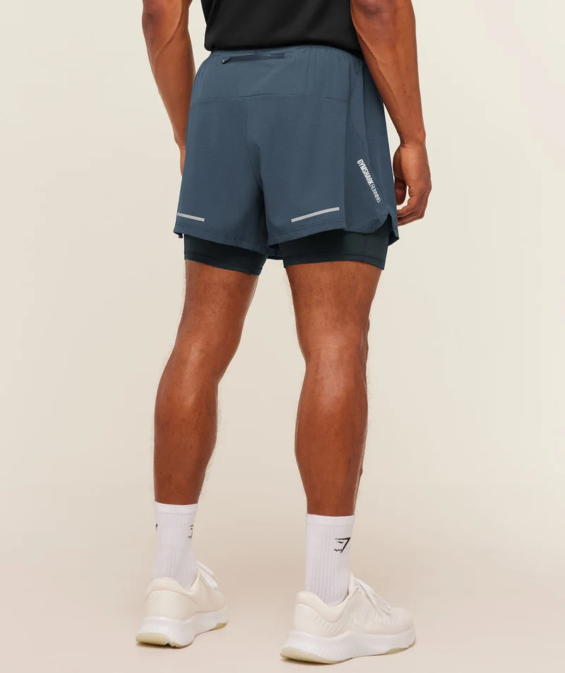 Gymshark Running 4" 2-in-1 Shorts - Stealth Blue/Deep Petrol Blue