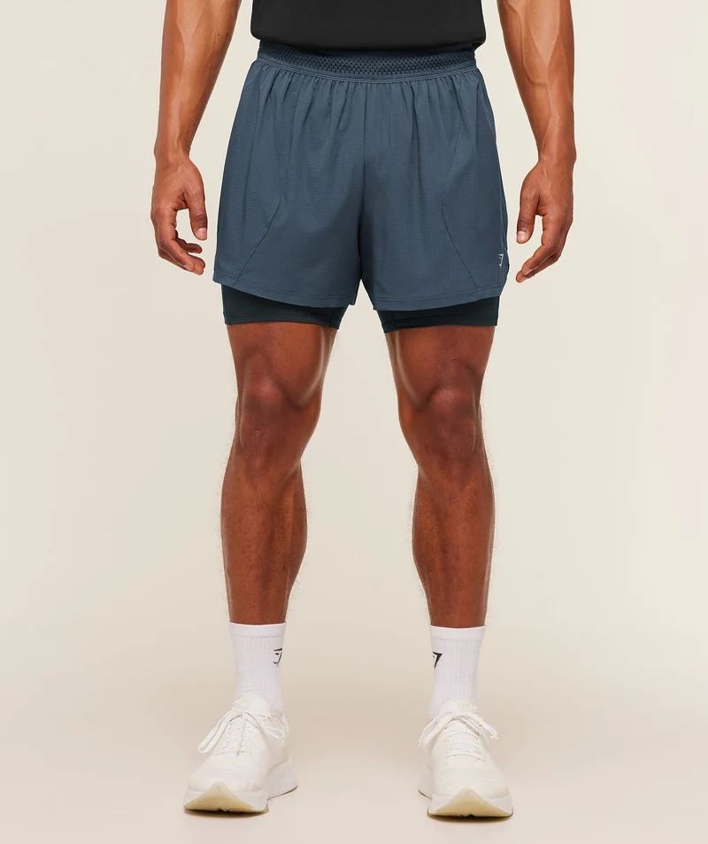 Gymshark Running 4" 2-in-1 Shorts - Stealth Blue/Deep Petrol Blue