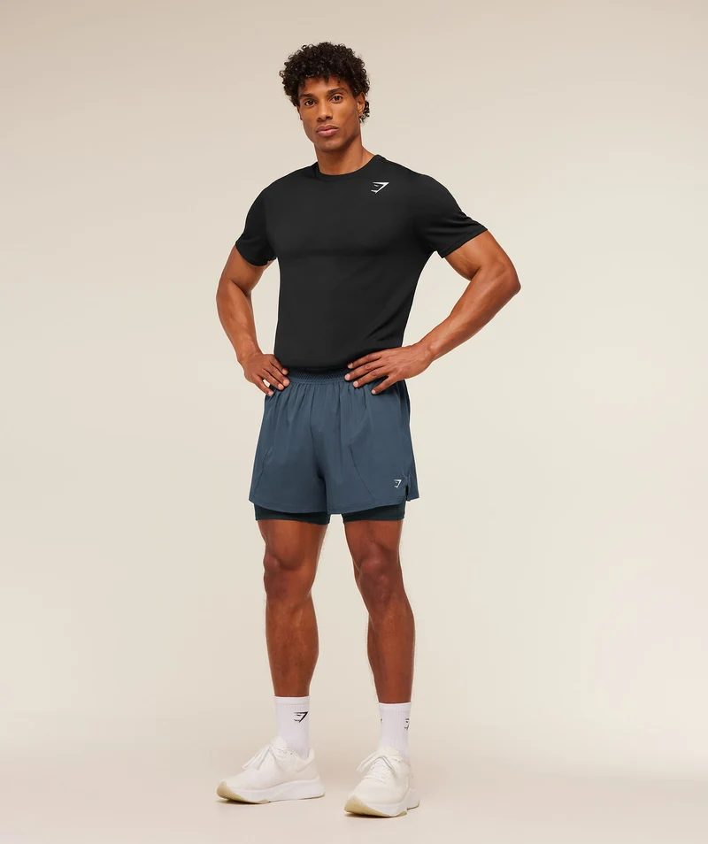 Gymshark Running 4" 2-in-1 Shorts - Stealth Blue/Deep Petrol Blue