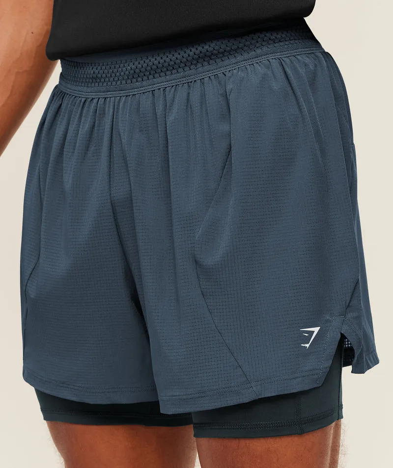 Gymshark Running 4" 2-in-1 Shorts - Stealth Blue/Deep Petrol Blue