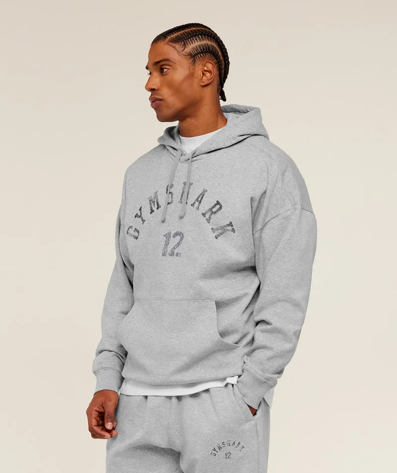 Gymshark 12 Graphic Hoodie - Light Grey Core Marl