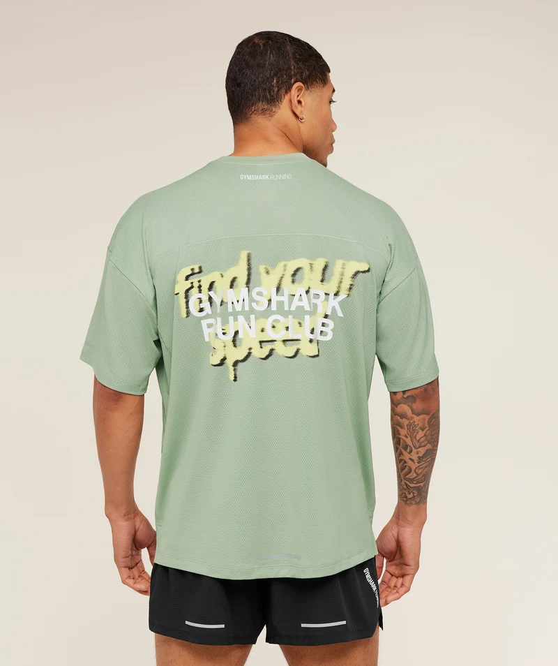 Gymshark Running Graphic T-Shirt - Haze Green