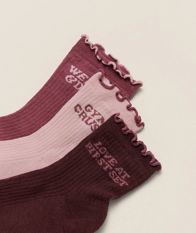 Gymshark Valentines Graphic Frill Midi 3pk - Cloud Pink/Reset Pink/Rich Maroon