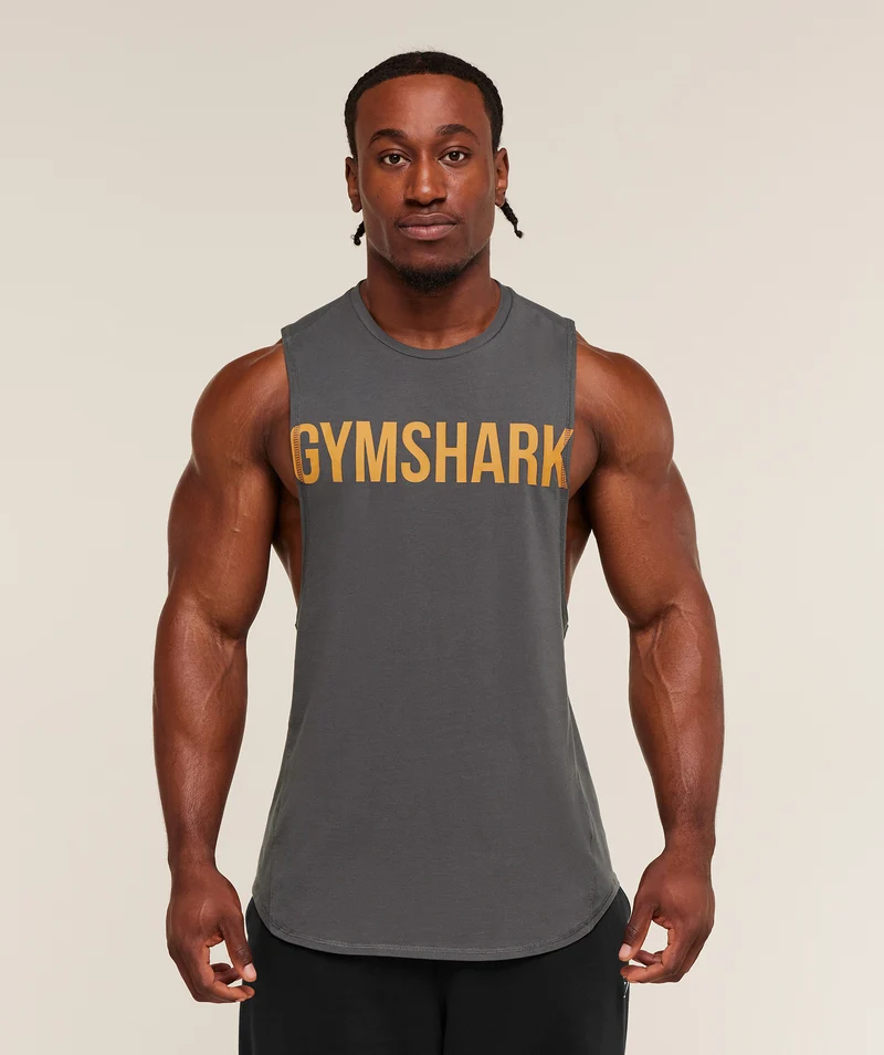 Gymshark Prime Drop Arm Tank - Onyx Grey/Antique Gold