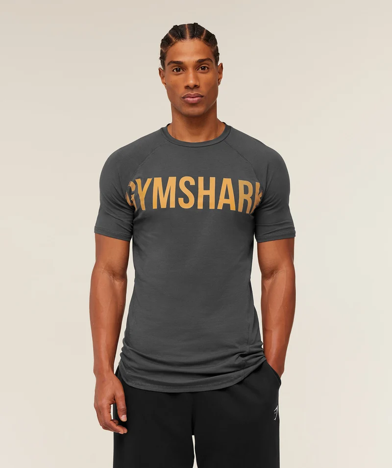 Gymshark Prime T-Shirt - Onyx Grey/Antique Gold