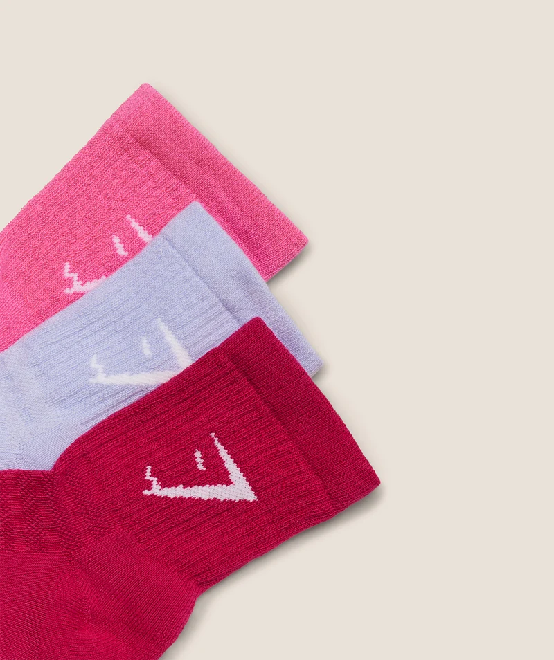 Gymshark Midi Socks 3pk - Build Pink/Energy Pink/Peri Blue