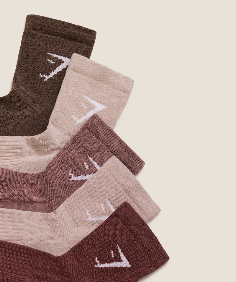 Gymshark Midi Socks 5pk - Burgundy Brown/Walnut Brown/Muted Pink/Chestnut Pink/Dusk Pink
