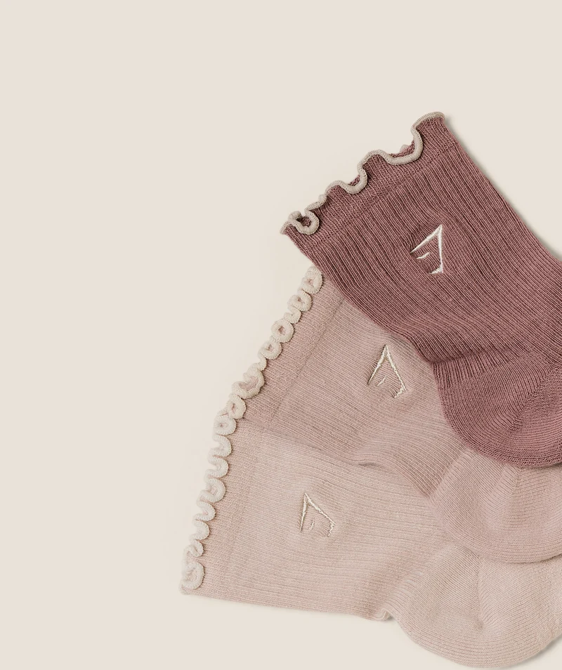 Gymshark Midi Frill Socks 3pk - Dusk Pink/Muted Pink/Chestnut Pink