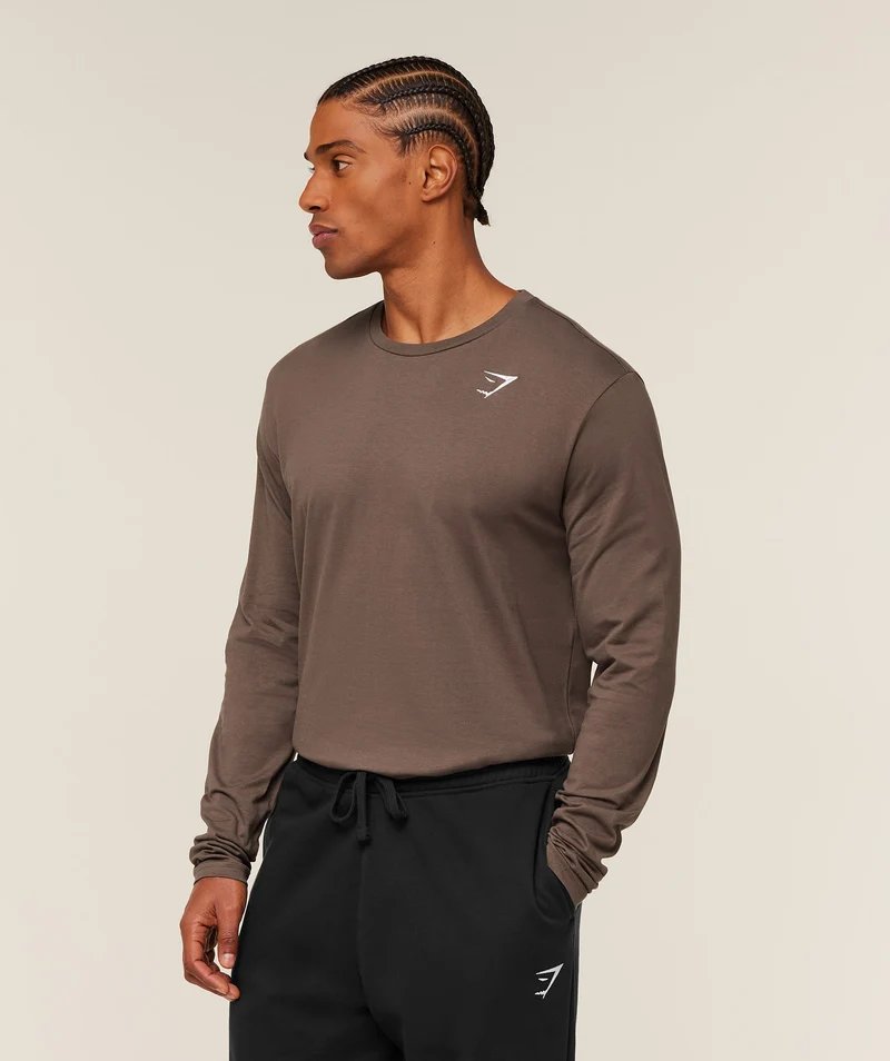 Gymshark Crest Long Sleeve T-Shirt - Soft Brown