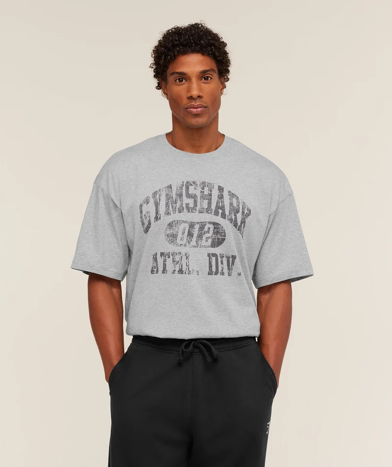 Gymshark Athletic Division Graphic T-Shirt - Light Grey Core Marl