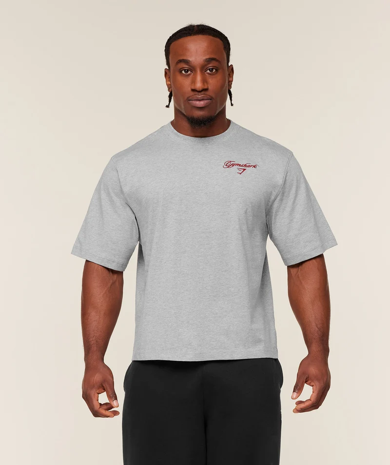 Gymshark Eagle Script Graphic T-Shirt - Light Grey Core Marl