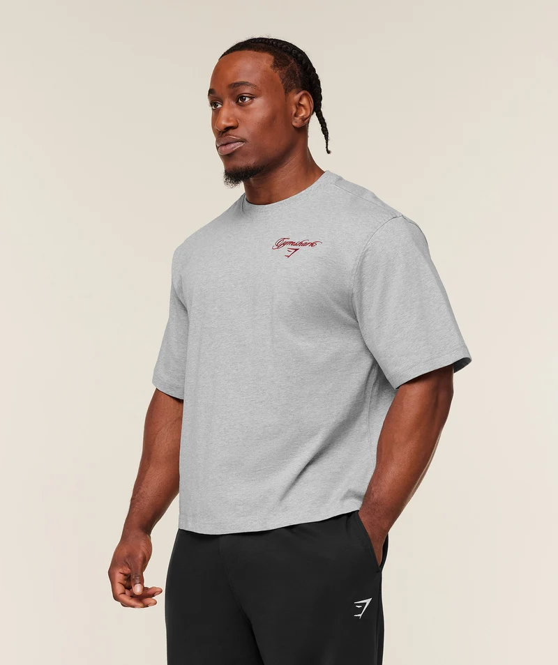 Gymshark Eagle Script Graphic T-Shirt - Light Grey Core Marl