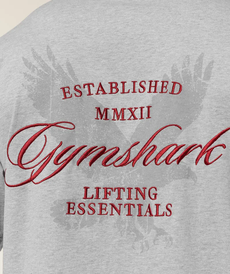 Gymshark Eagle Script Graphic T-Shirt - Light Grey Core Marl